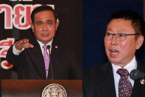 Prime Minister Prayut Chan-o-cha (left) says just authorising a referendum would take a lot of red tape, while the chief constitution writer Borwornsak Uwanno says it would delay elections by 90 days or more. (Bangkok Post photos)